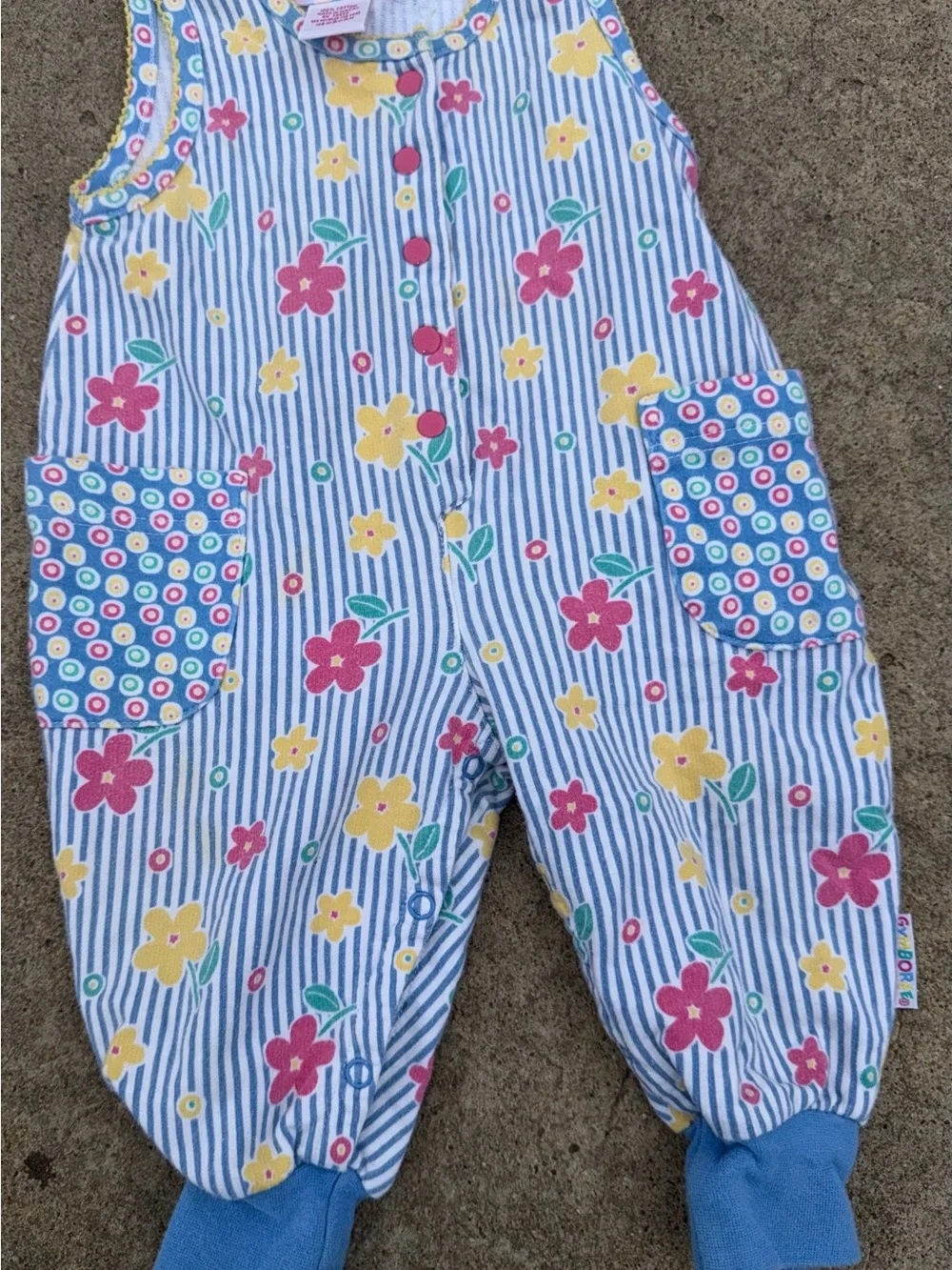 1995 Gymboree 🌈 rainbow tag Striped Floral Snap-Front romper. Newborn 0-6m